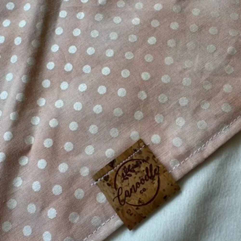 NWT, Canoodle Polka Dot Pattern Dog Bandana, White and Pink, Size L